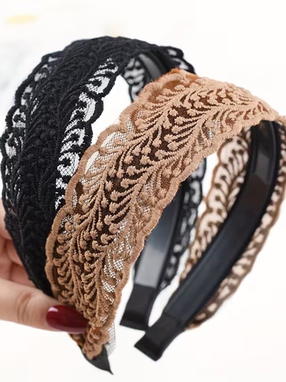 HEADBANDS LACY WIDE BRIMMED - COFFEE COLORS - GET 2 - Picture 2 of 2